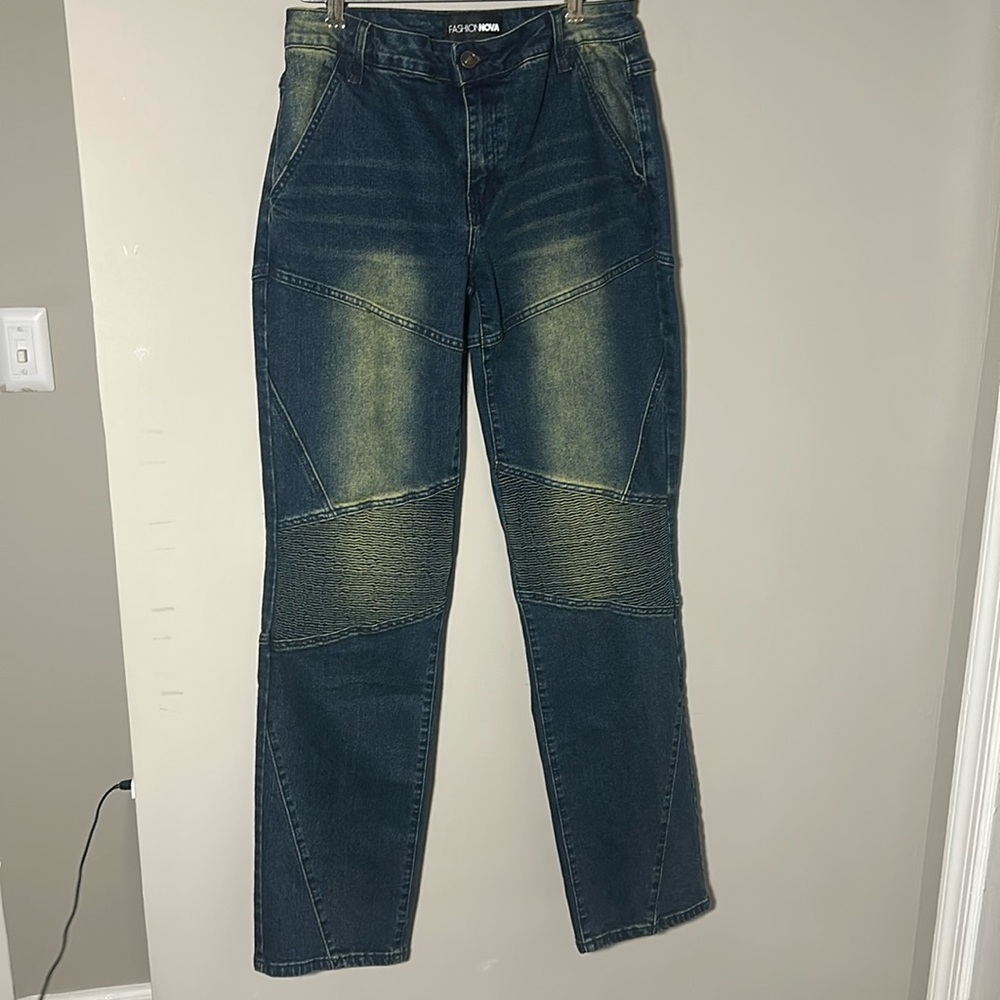 Fashion Nova boyfriend cargo with yellow tint jeans